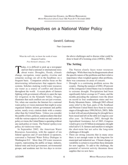 Perspectives on a National Water Policy