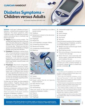 Diabetes Symptoms – Children Versus Adults by Krystina Ostermeyer RN, BSN, CDE