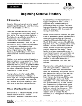 Beginning Creative Stitchery
