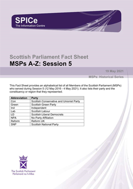 Fact Sheet Msps A-Z: Session 5 19 May 2021 Msps: Historical Series