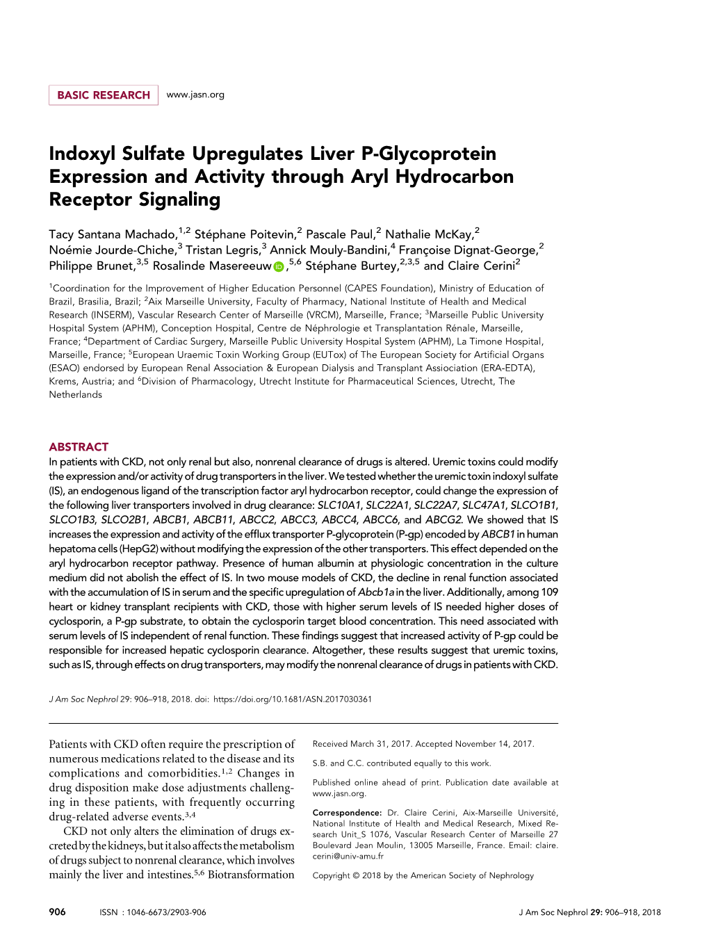 Indoxyl Sulfate Upregulates Liver P-Glycoprotein Expression and Activity Through Aryl Hydrocarbon Receptor Signaling
