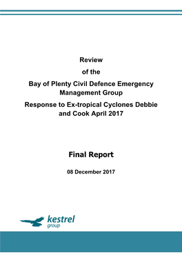 Kestrel Review of Response to Ex-Tropical Cyclones Debbie and Cook April 2017