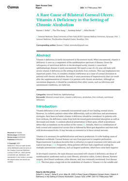 A Rare Cause of Bilateral Corneal Ulcers: Vitamin a Deficiency in the Setting of Chronic Alcoholism