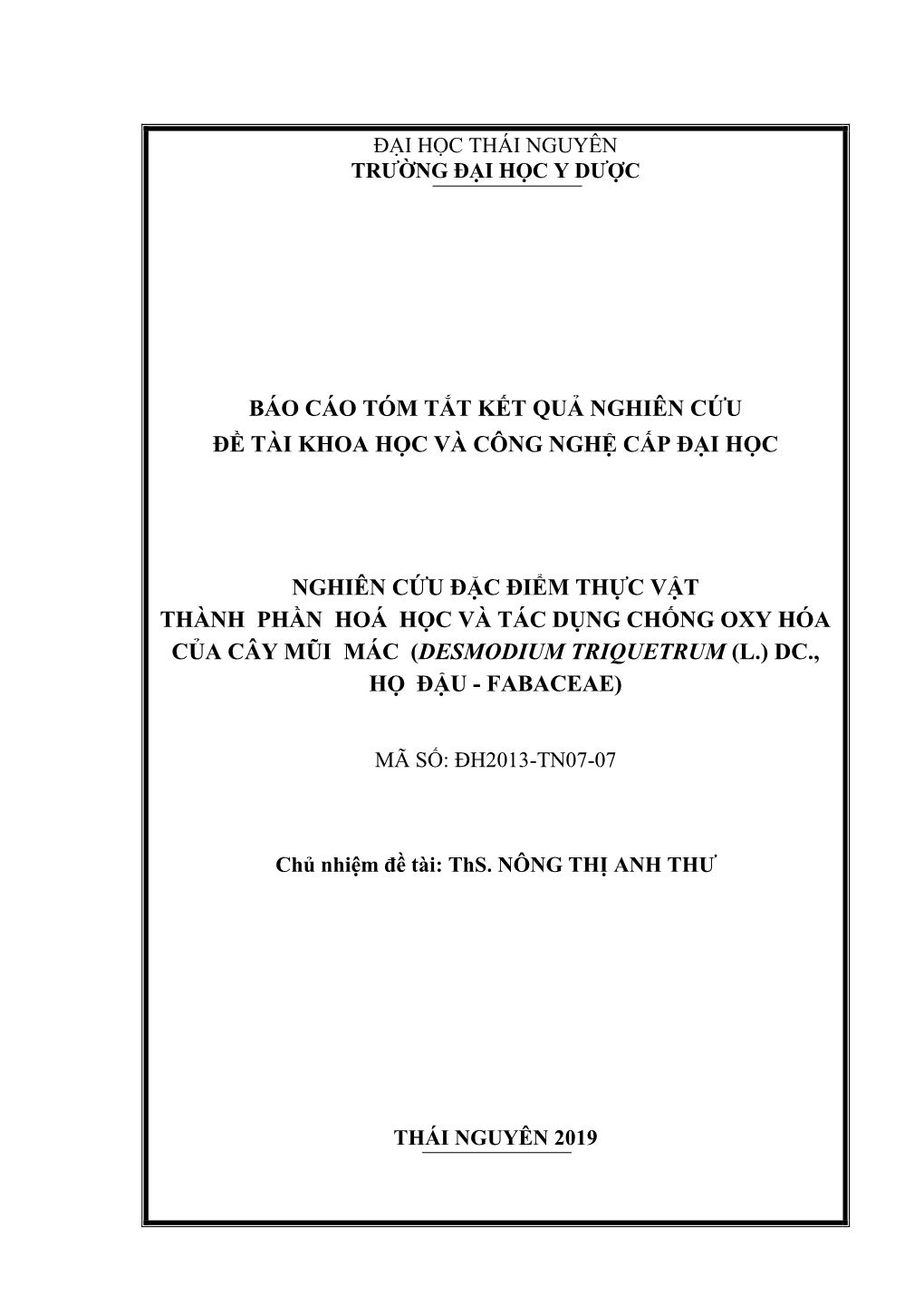 Báo Cáo Tóm Tắt Kết Quả Nghiên Cứu Đề Tài Khoa Học Và Công Nghệ Cấp Đại Học