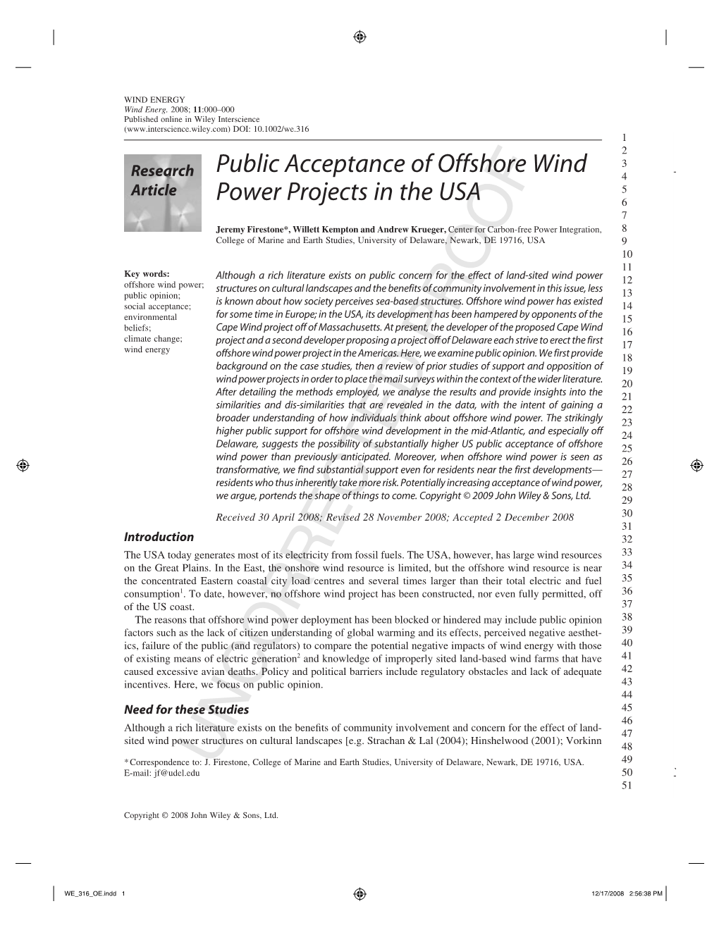 Public Acceptance of Offshore Wind Power Projects in The