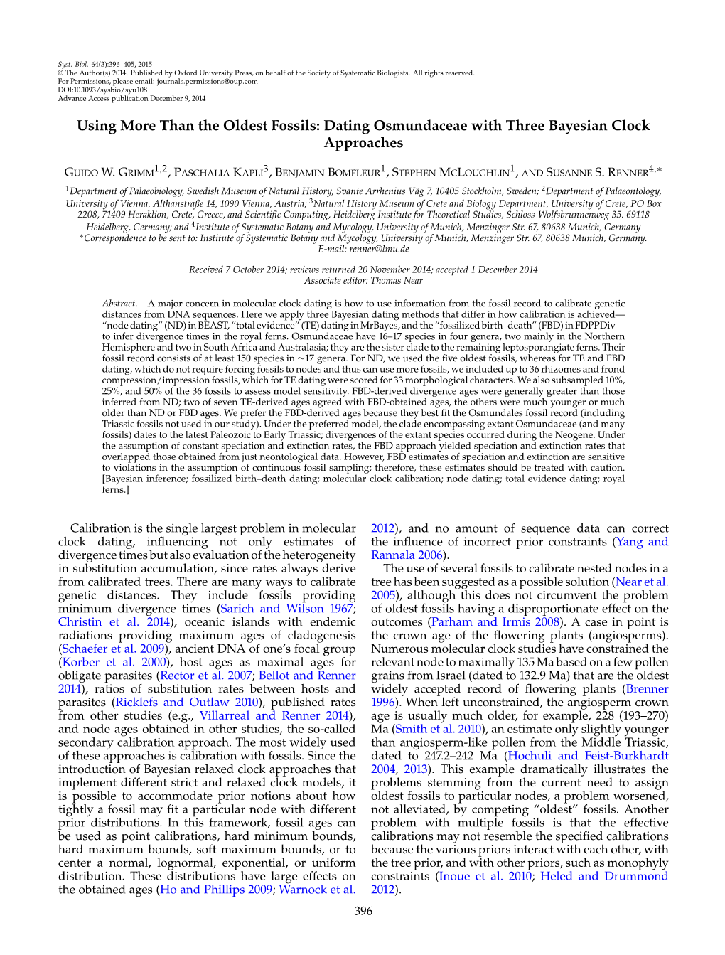 Using More Than the Oldest Fossils: Dating Osmundaceae with Three Bayesian Clock Approaches