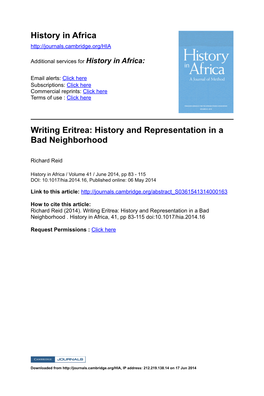 History in Africa Writing Eritrea