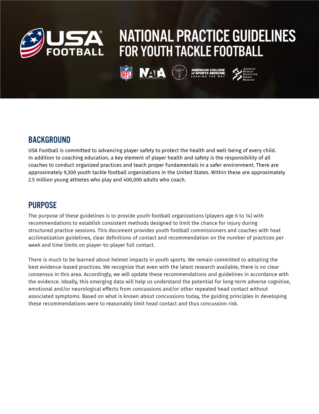 National Practice Guidelines for Youth Tackle Football