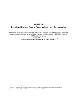ANNEX III Restricted Nuclear Goods, Commodities, and Technologies