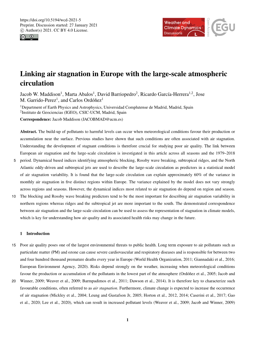 Linking Air Stagnation in Europe with the Large-Scale Atmospheric Circulation Jacob W