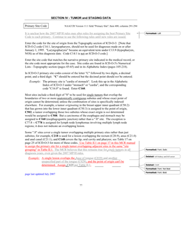 TUMOR and STAGING DATA Primary Site Code