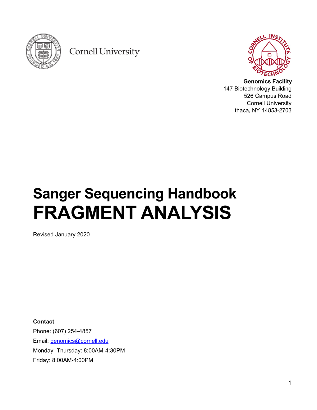 Sanger Sequencing Handbook FRAGMENT ANALYSIS