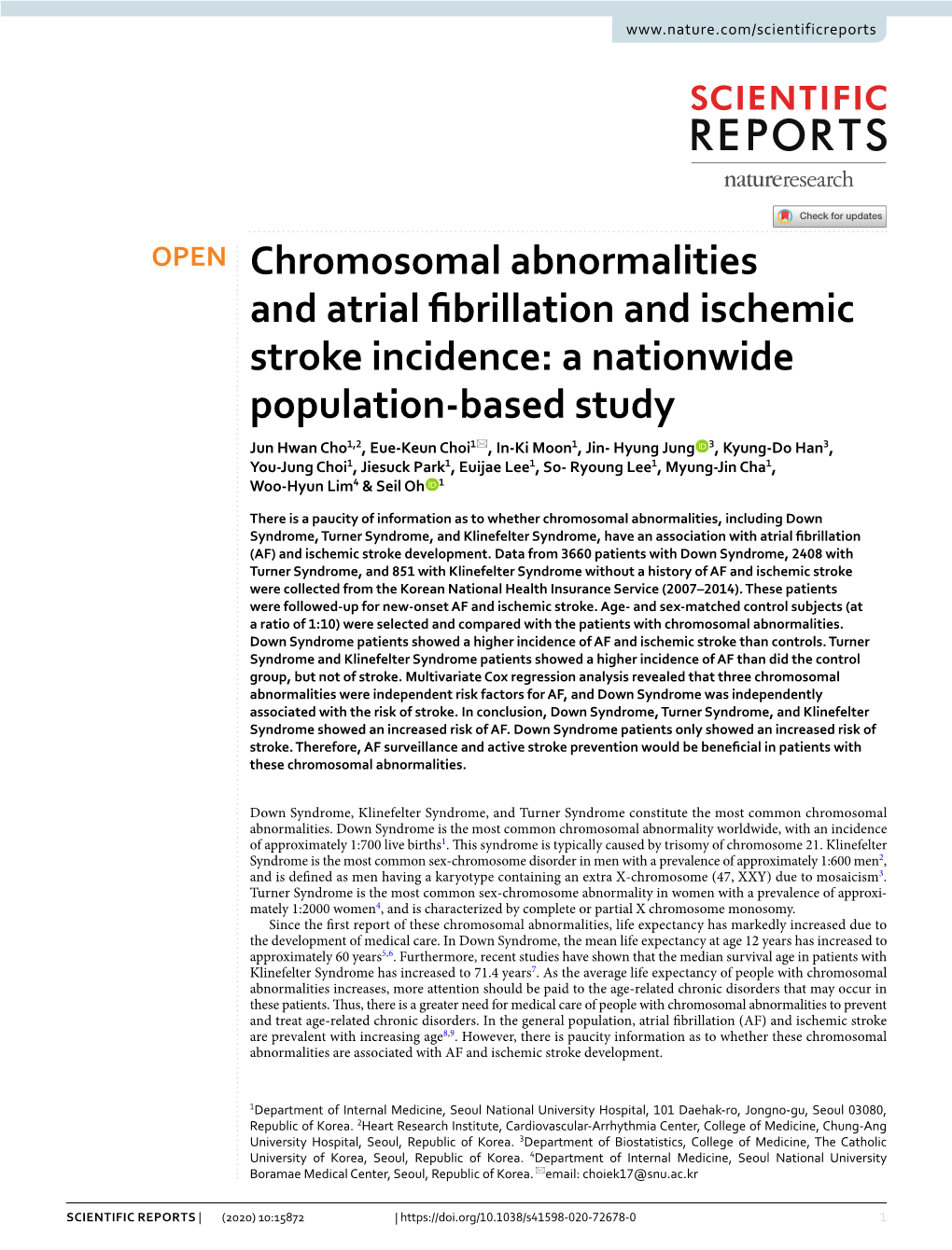 Chromosomal Abnormalities and Atrial Fibrillation and Ischemic