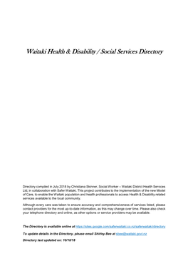 Waitaki Health & Disability / Social Services Directory