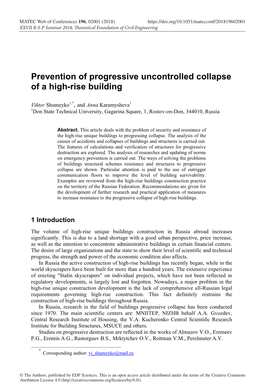 Prevention of Progressive Uncontrolled Collapse of a High-Rise Building