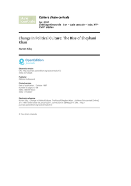 Change in Political Culture: the Rise of Sheybani Khan