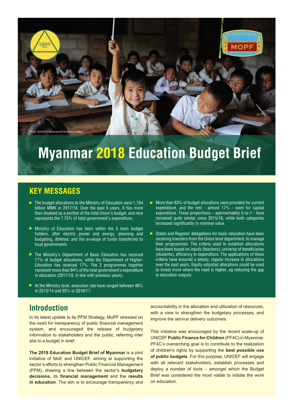Myanmar 2018 Education Budget Brief