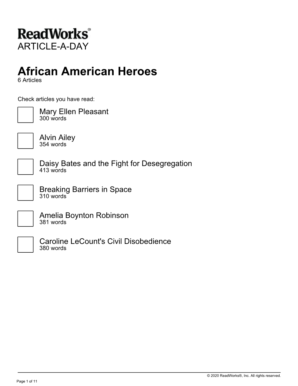 African American Heroes 6 Articles