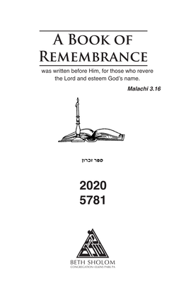 Beth Sholom Book of Remembrance 2020/5781