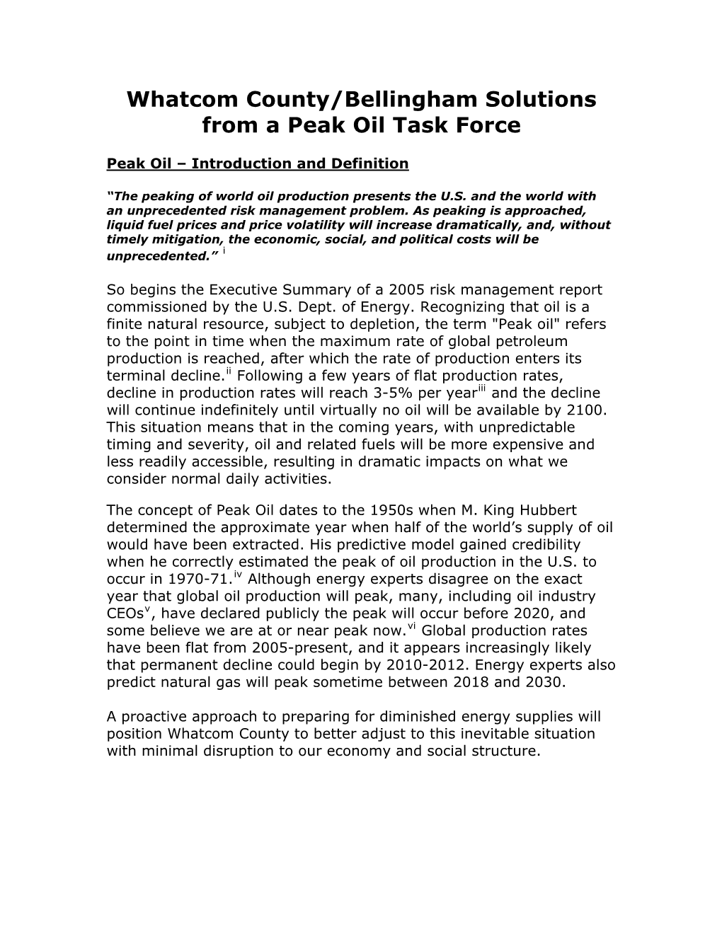 Whatcom County/Bellingham Solutions from a Peak Oil Task Force