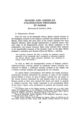 Spanish and American Colonization Processes in Samar Reynaldo H