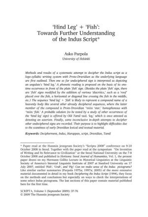 Towards Further Understanding of the Indus Script*