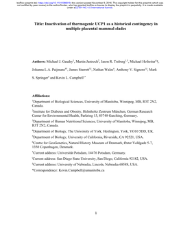 Inactivation of Thermogenic UCP1 As a Historical Contingency in Multiple Placental Mammal Clades