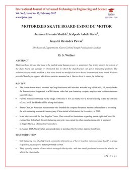 Motorized Skate Board Using Dc Motor