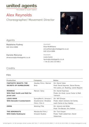 Alex Reynolds Choreographer/ Movement Director