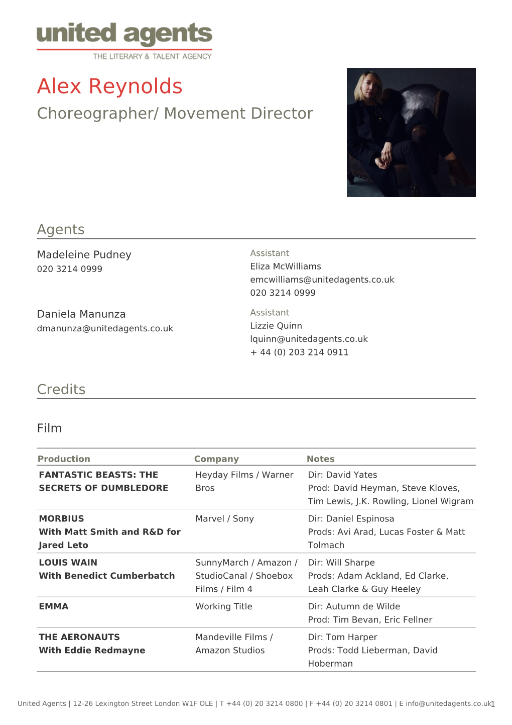 Alex Reynolds Choreographer/ Movement Director