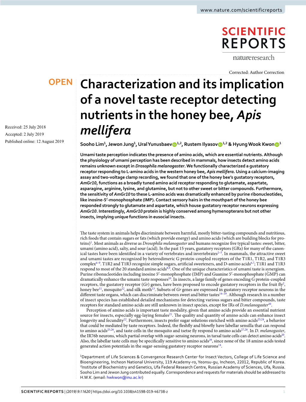Characterization and Its Implication of a Novel Taste Receptor Detecting