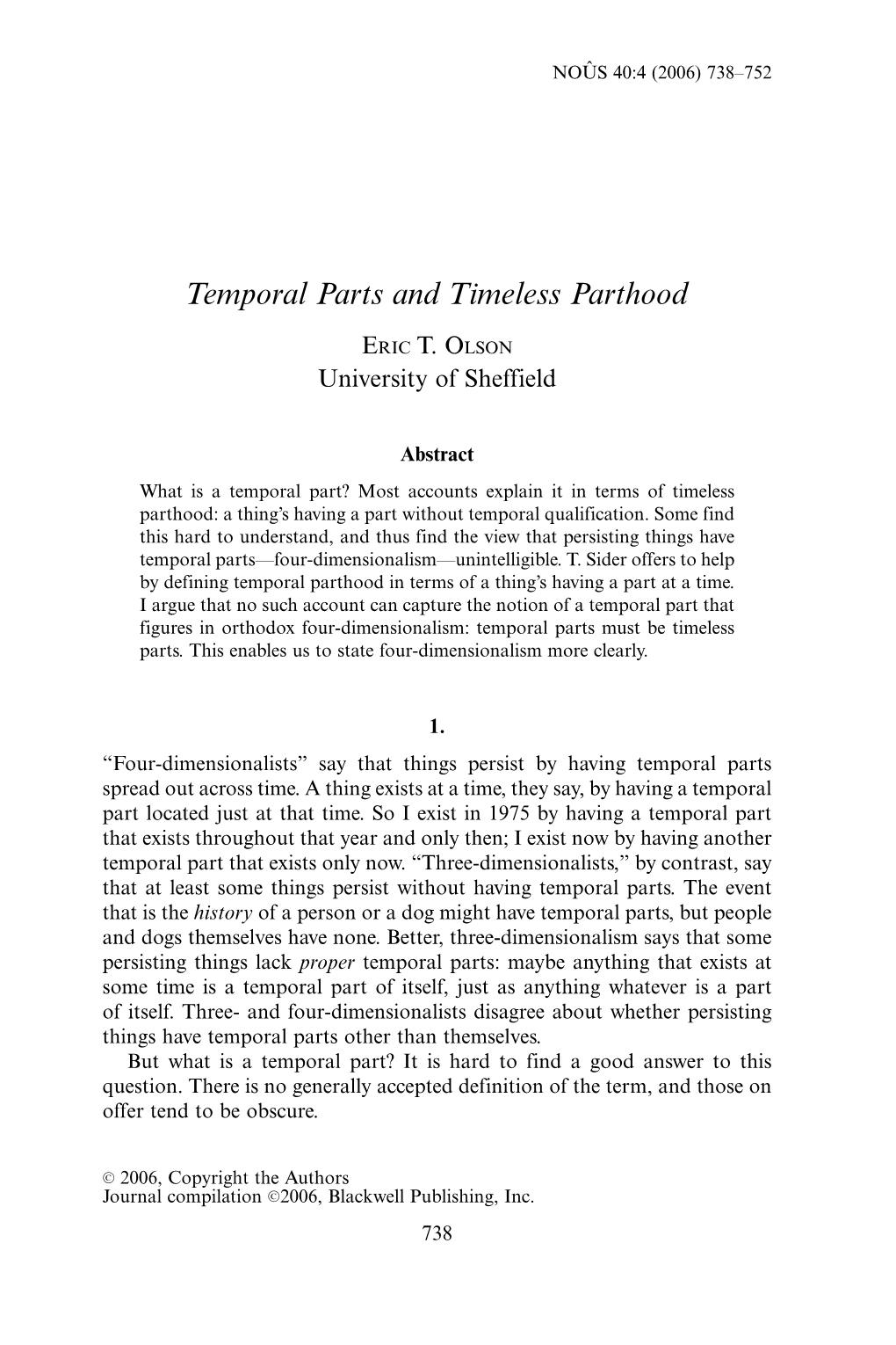 Temporal Parts and Timeless Parthood