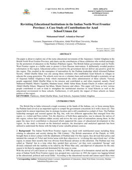 Revisiting Educational Institutions in the Indian North-West Frontier Province: a Case Study of Contributions for Azad School Utman Zai