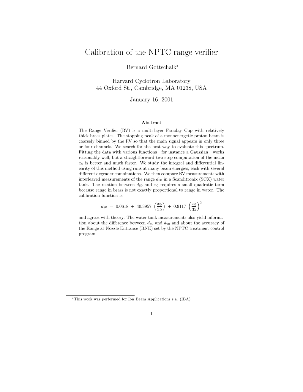 Calibration of the NPTC Range Verifier