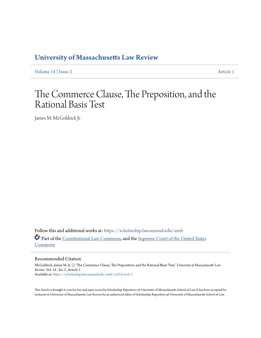 The Commerce Clause, the Preposition, and the Rational Basis Test