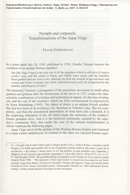 Nymph and Corpuscle. Transformations of the Aqua Virgo