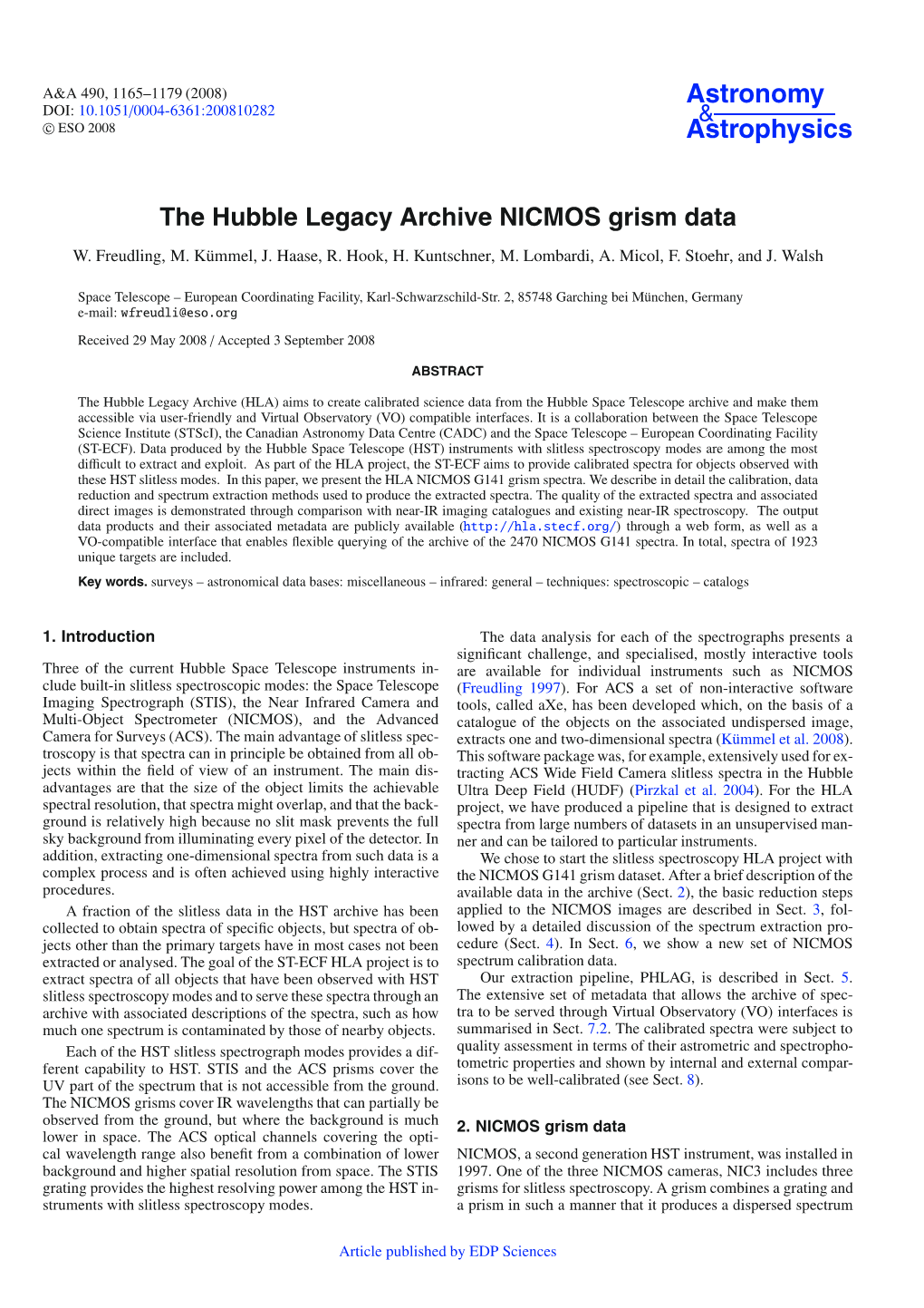 The Hubble Legacy Archive NICMOS Grism Data W