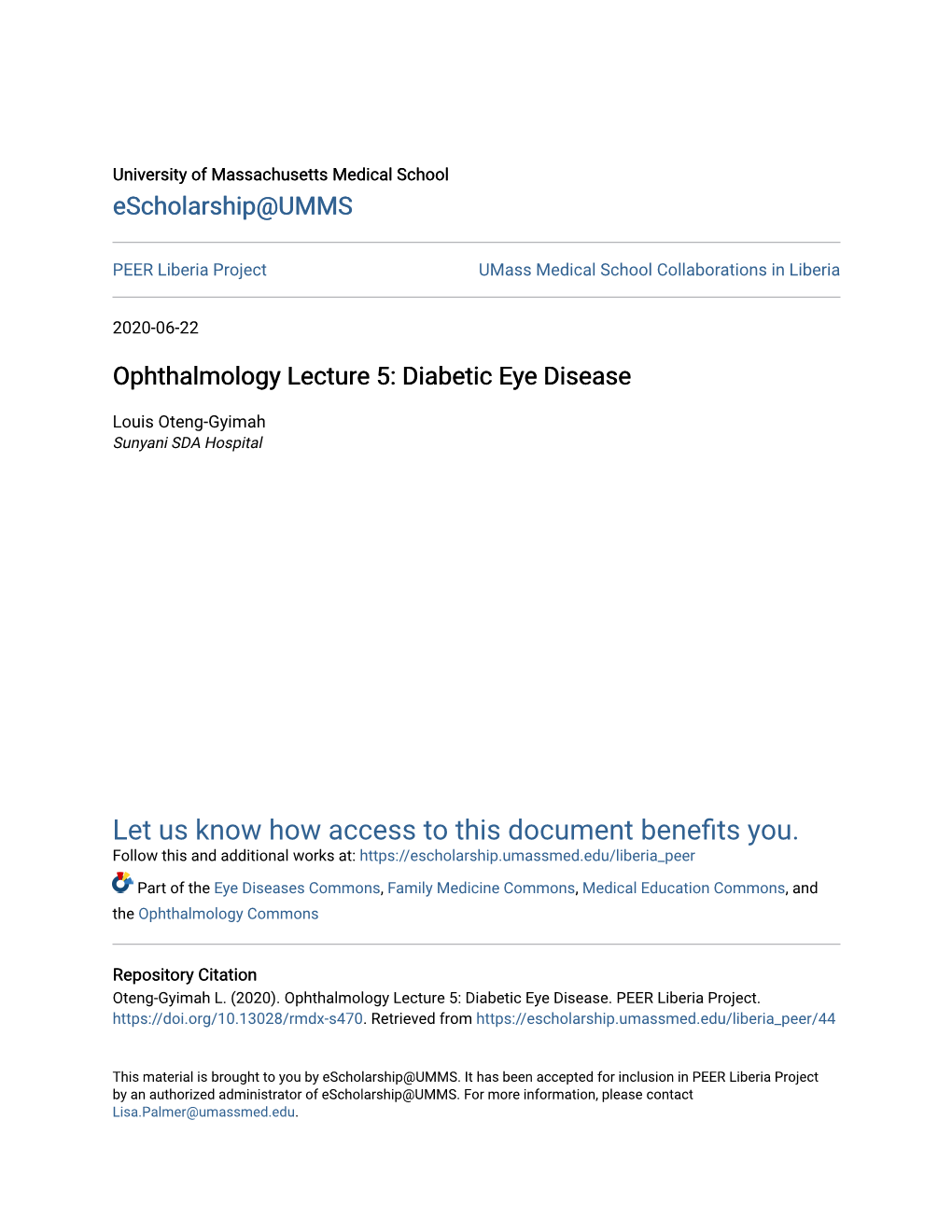 Ophthalmology Lecture 5: Diabetic Eye Disease