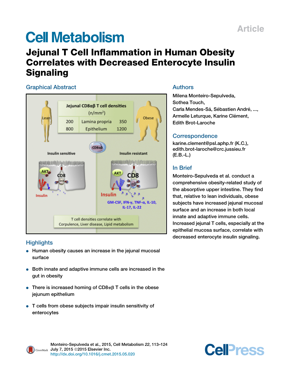 Jejunal T Cell Inflammation in Human Obesity Correlates with Decreased