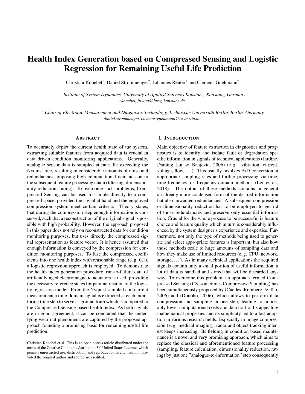 Health Index Generation Based on Compressed Sensing and Logistic Regression for Remaining Useful Life Prediction