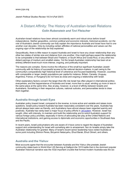 The History of Australian-Israeli Relations Colin Rubenstein and Tzvi Fleischer