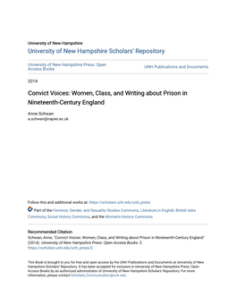 Convict Voices: Women, Class, and Writing About Prison in Nineteenth-Century England
