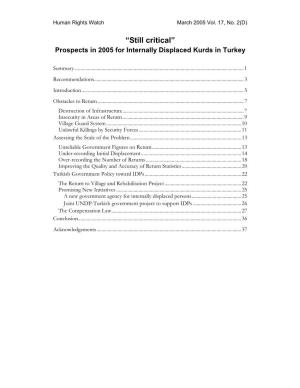 Prospects in 2005 for Internally Displaced Kurds in Turkey