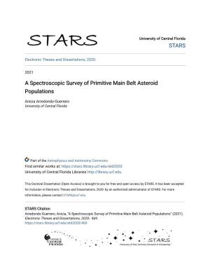 A Spectroscopic Survey of Primitive Main Belt Asteroid Populations