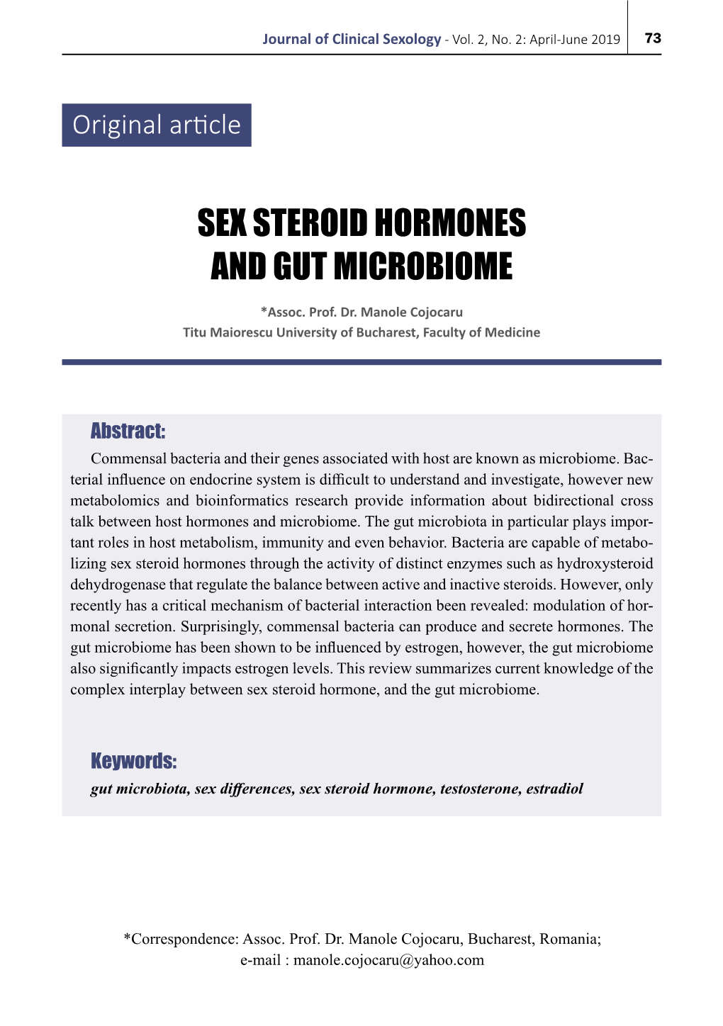 Sex Steroid Hormones and Gut Microbiome