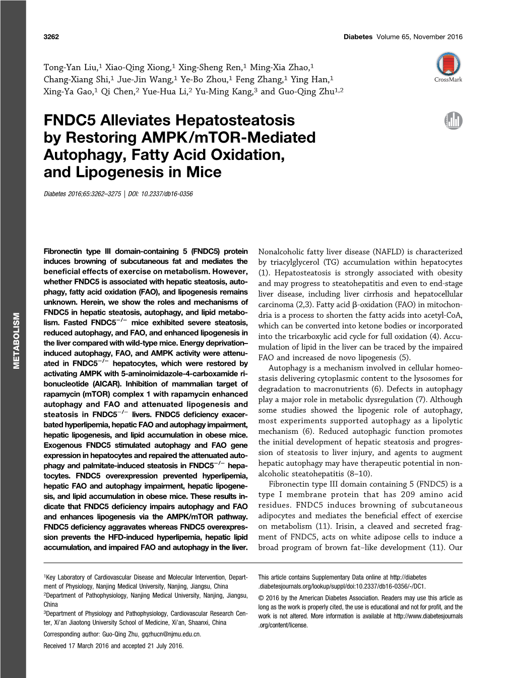 FNDC5 Alleviates Hepatosteatosis by Restoring AMPK/Mtor-Mediated Autophagy, Fatty Acid Oxidation, and Lipogenesis in Mice