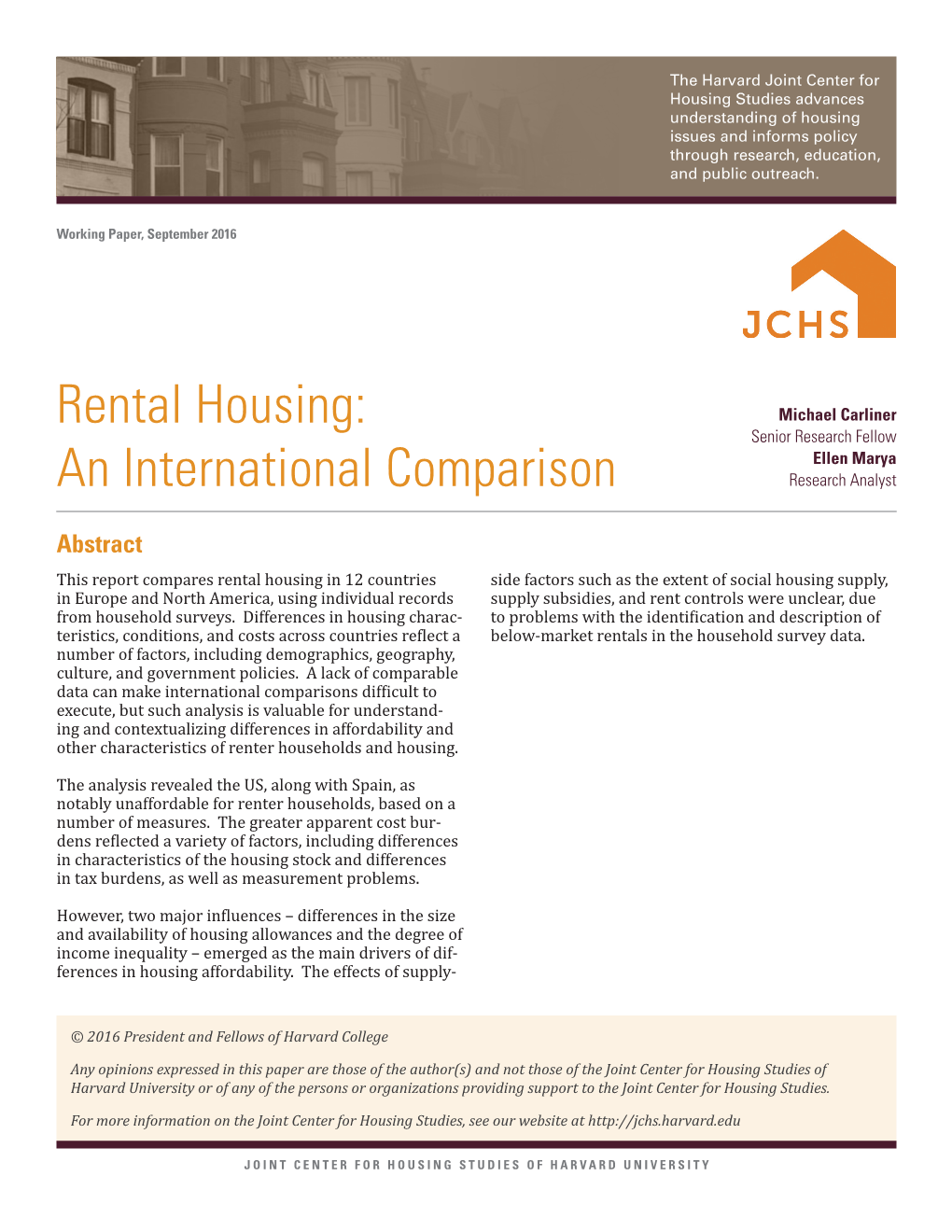 Rental Housing: an International Comparison