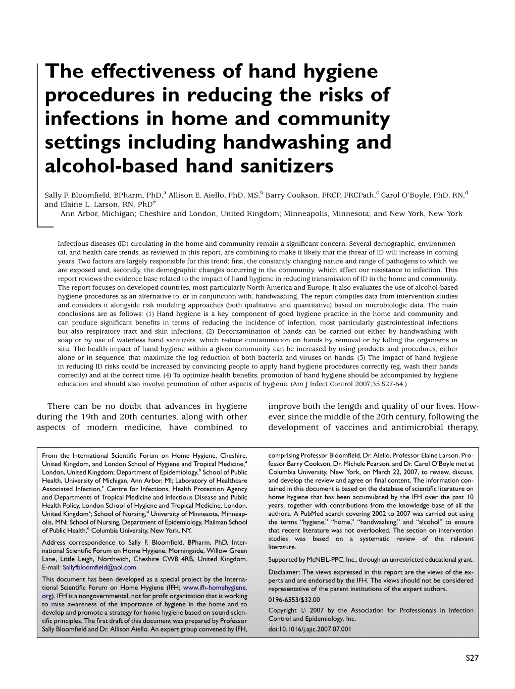 The Effectiveness of Hand Hygiene Procedures in Reducing the Risks of Infections in Home and Community Settings Including Handwa