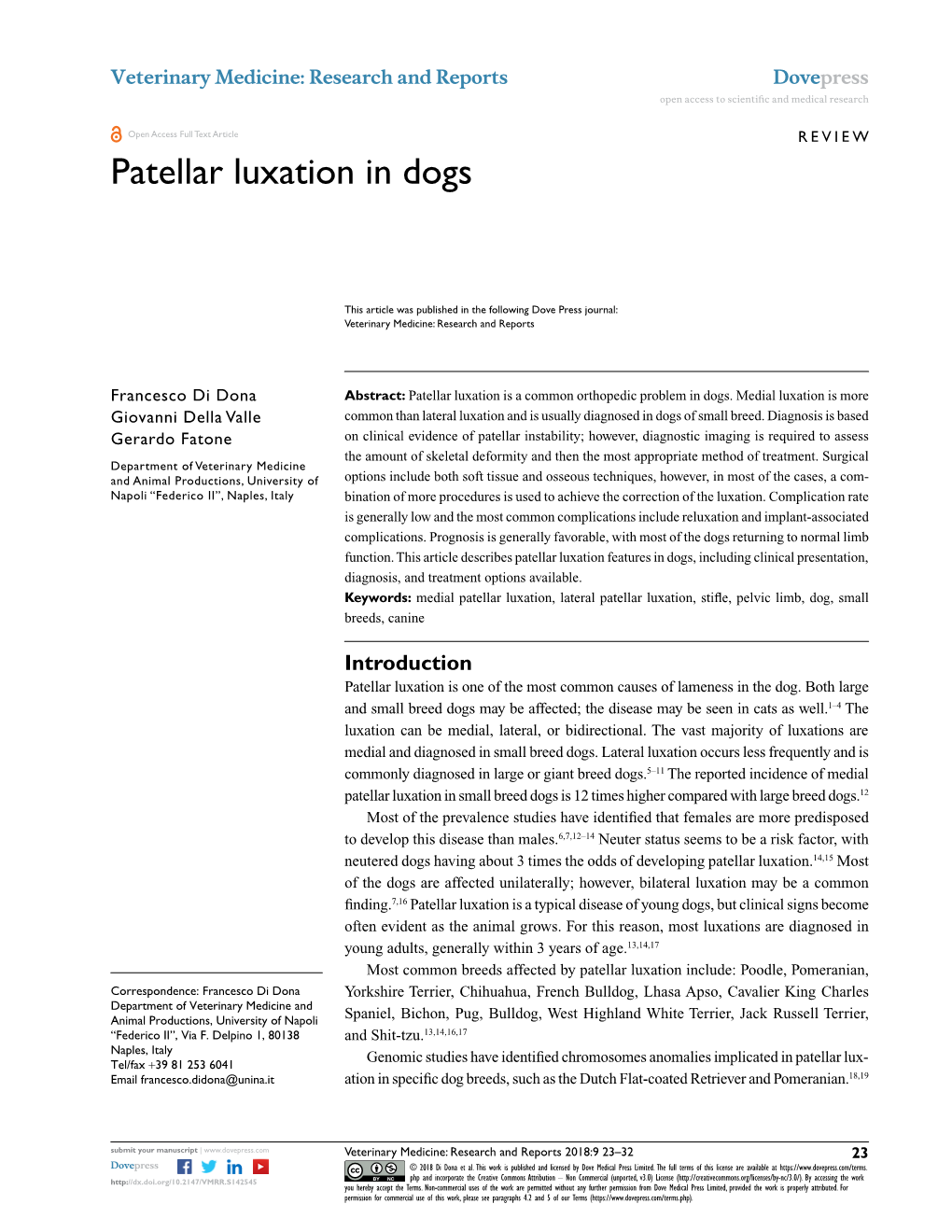 Patellar Luxation in Dogs Open Access to Scientific and Medical Research DOI