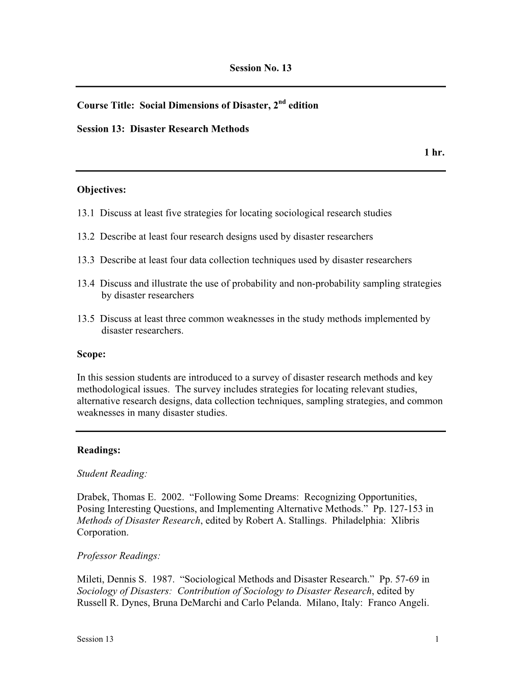 Session No. 13 Course Title: Social Dimensions of Disaster, 2